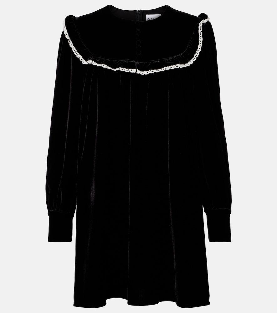 ganni lace-trimmed velvet minidress