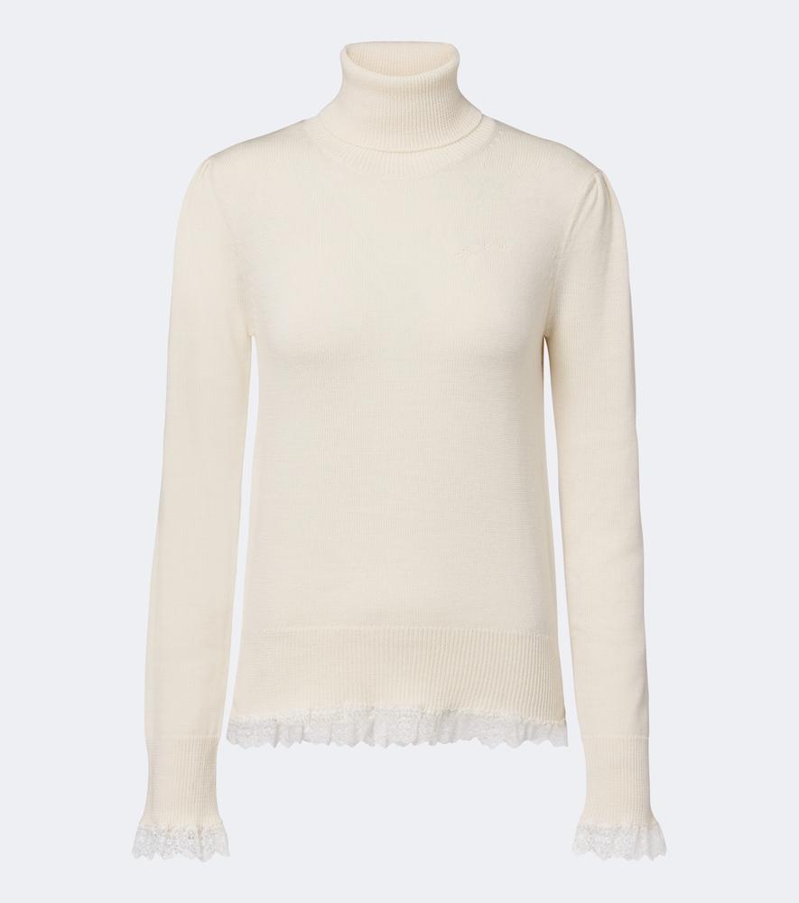 ganni lace-trimmed wool turtleneck sweater