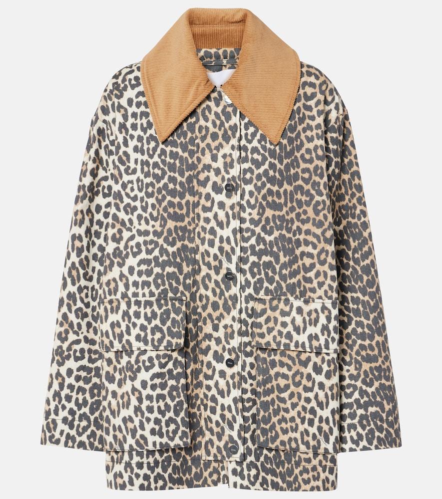 ganni leopard-print canvas jacket