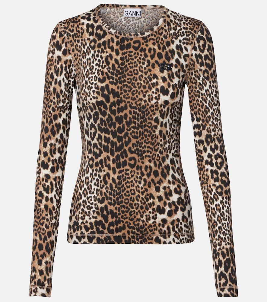 ganni leopard-print cotton-blend top