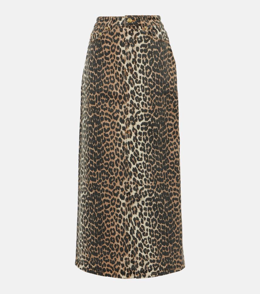 ganni leopard-print denim maxi skirt