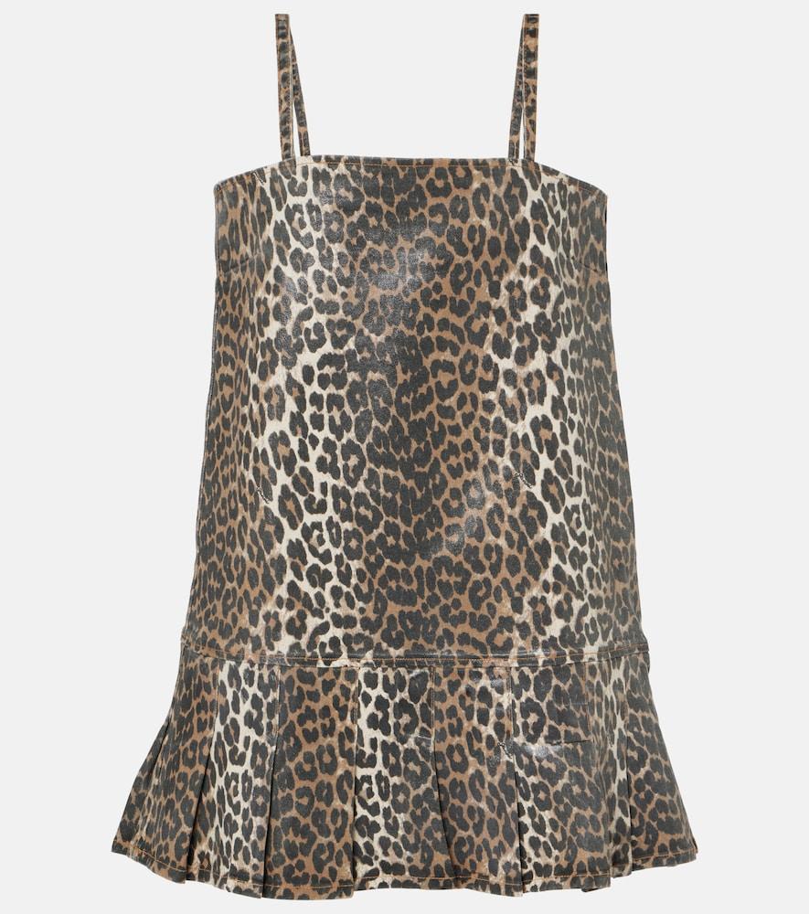 ganni leopard-print denim minidress