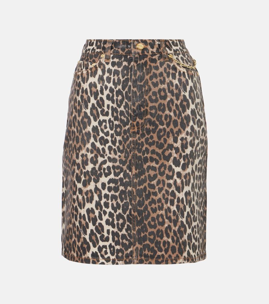 ganni leopard-print denim skirt