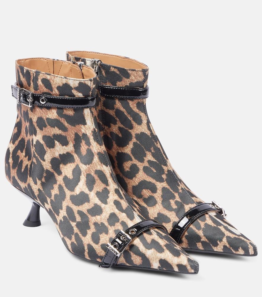 ganni leopard-print satin ankle boots