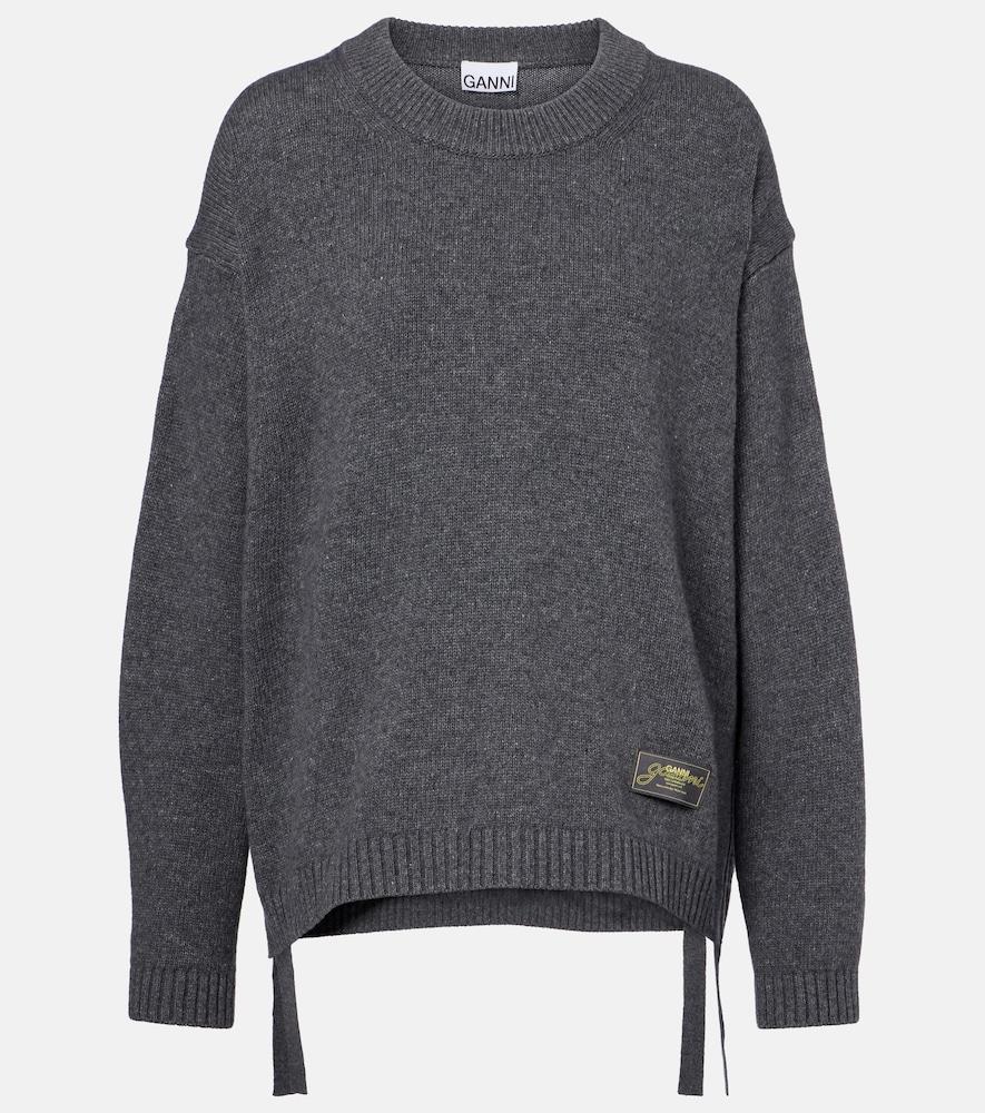 ganni logo wool-blend sweater