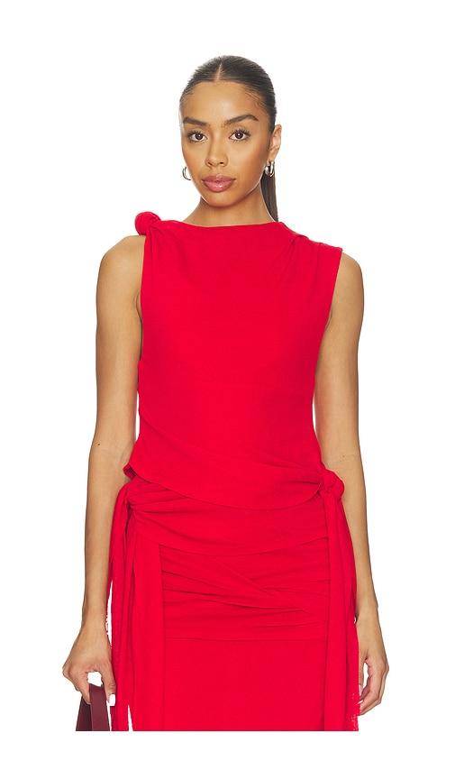 ganni marl mesh tie knot tank top in red. - size 34 (also in 36, 38, 40)
