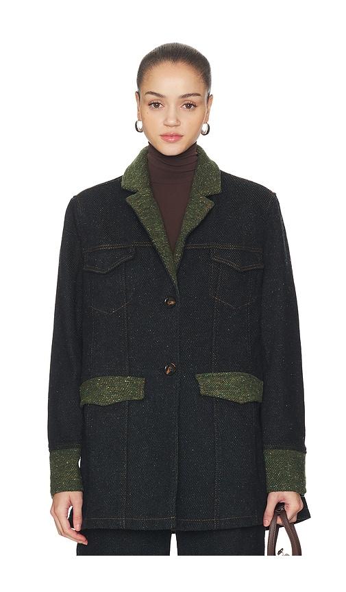 ganni melange twill denim oversized blazer in blue. - size s/m (also in xxs/xs)