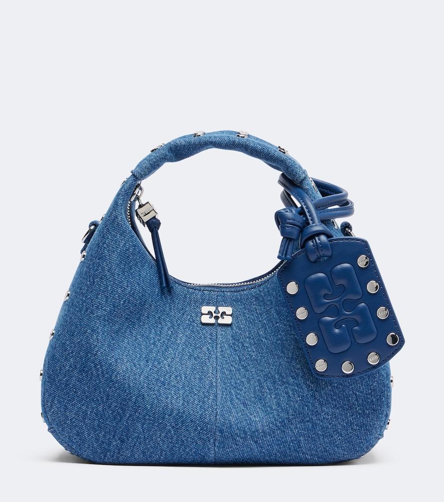 ganni mini denim top-handle bag