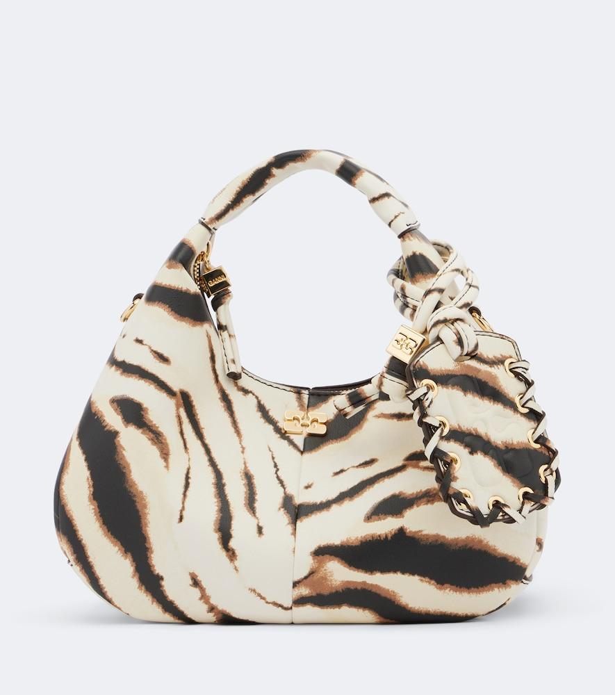 ganni mini zebra-printed top-handle bag