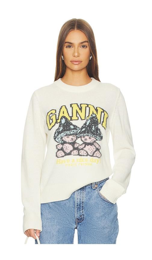ganni mushroom teddy wool sweater in cream. - size l (also in m, s, xs)