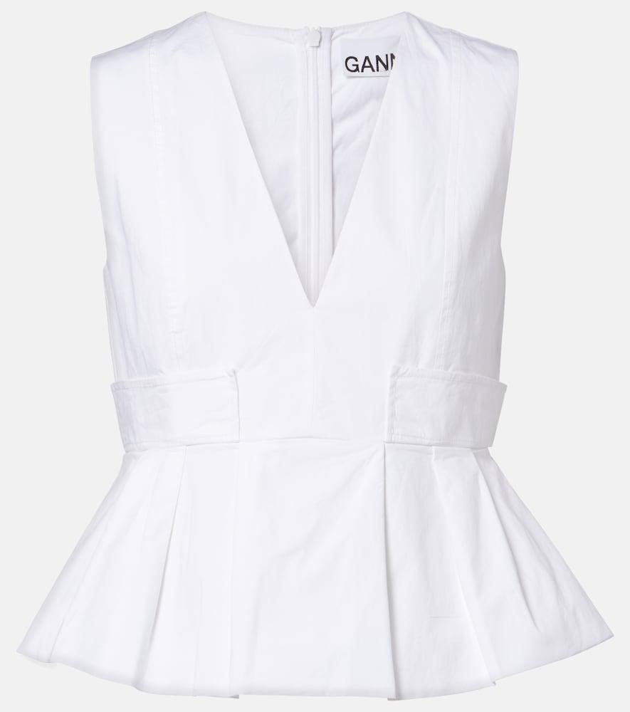 ganni peplum cotton-blend poplin top