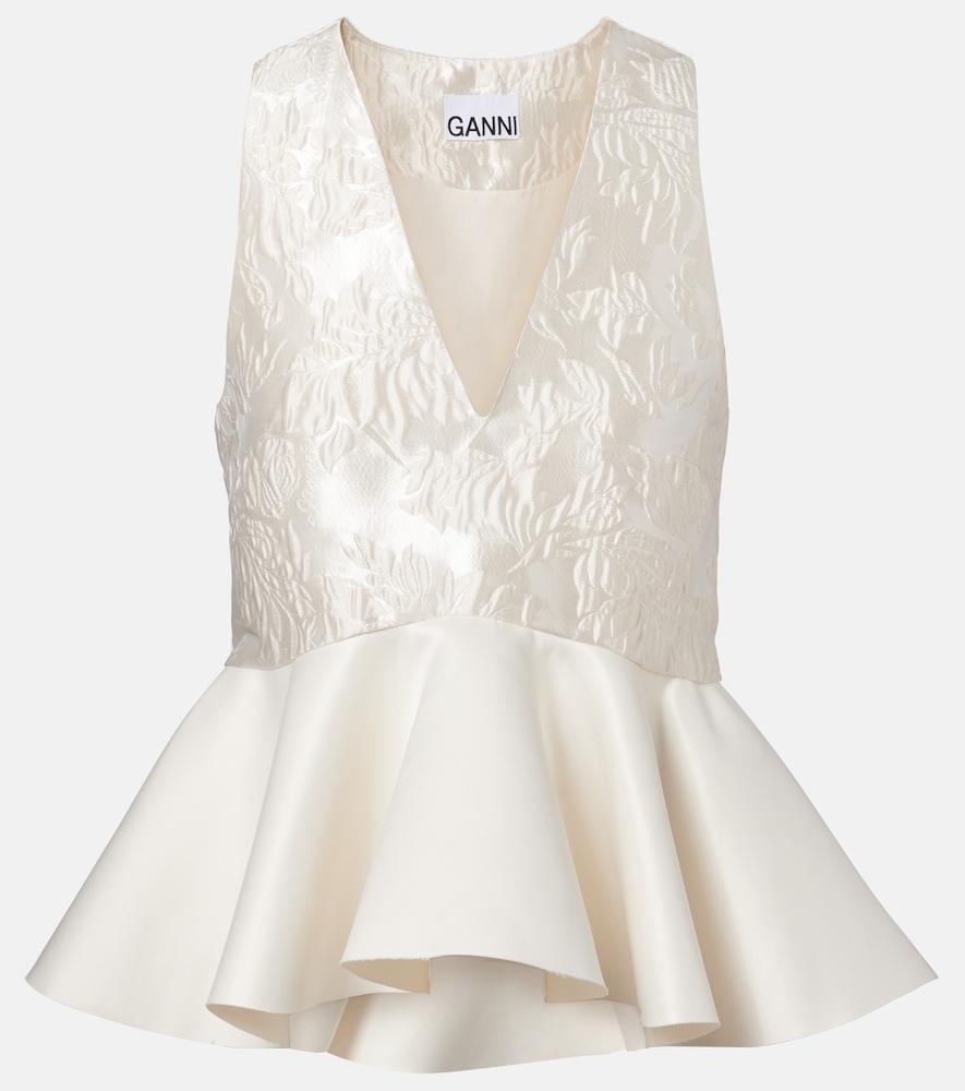 ganni peplum satin cloqué top