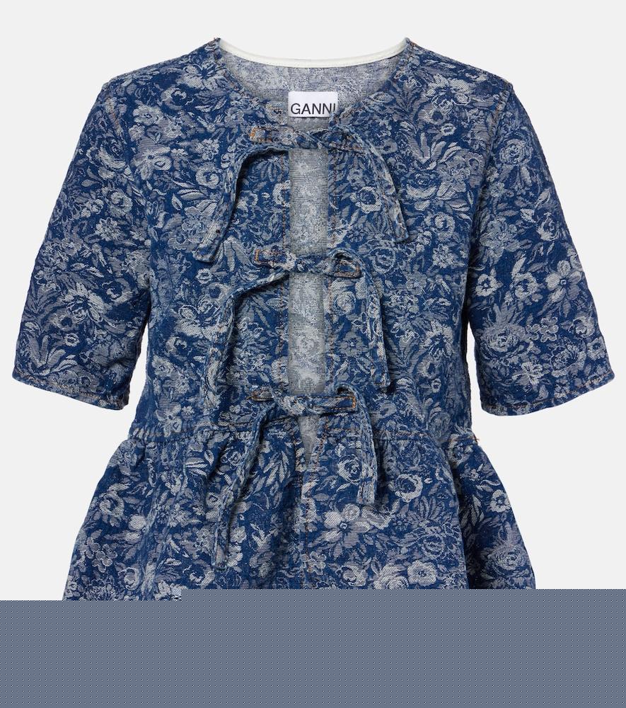 ganni peplum tapestry cotton blouse