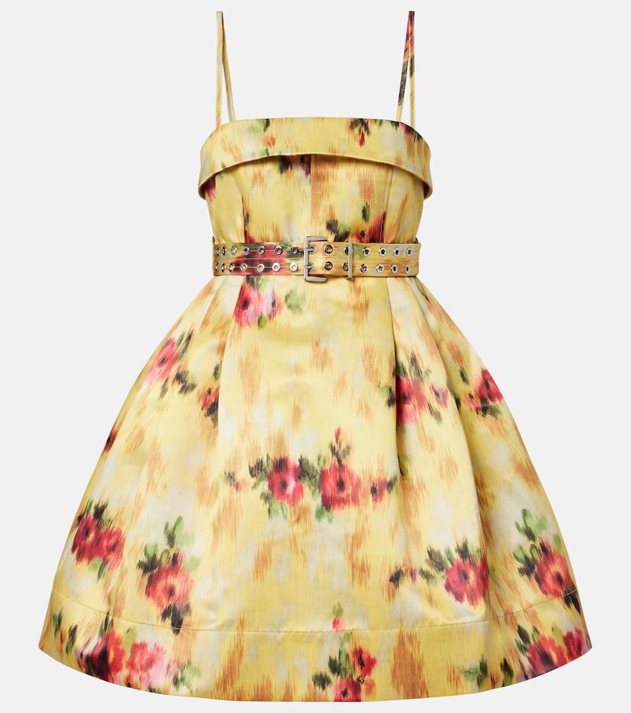 ganni pleated printed satin minidress