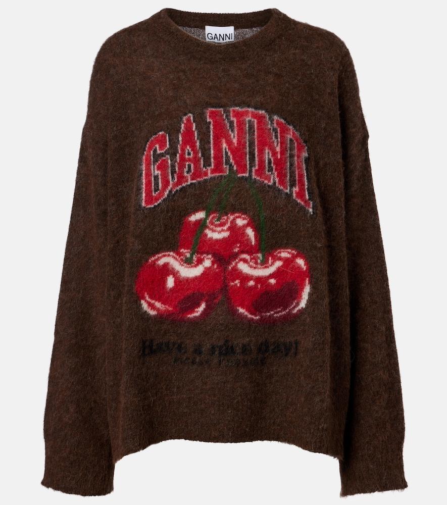 ganni printed alpaca and wool-blend sweater