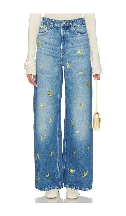 ganni printed flower denim lari jeans in blue. - size 24 (also in 25, 26, 27)