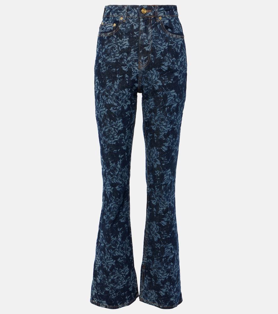 ganni printed high-rise flared jeans