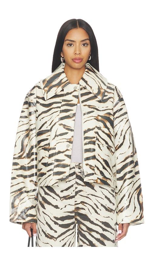 ganni printed laminated cotton canvas barn jacket in cream. - size m/l (also in xs/s)