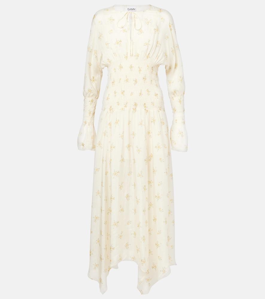 ganni printed smocked maxi dress
