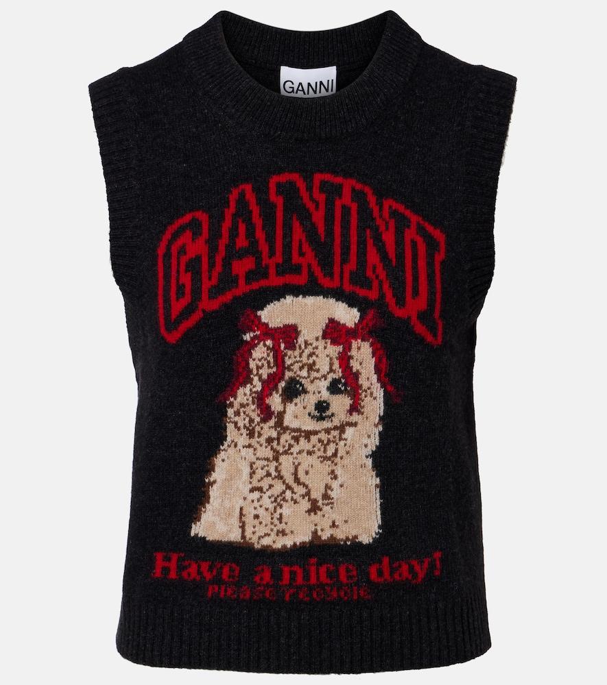 ganni printed wool-blend vest