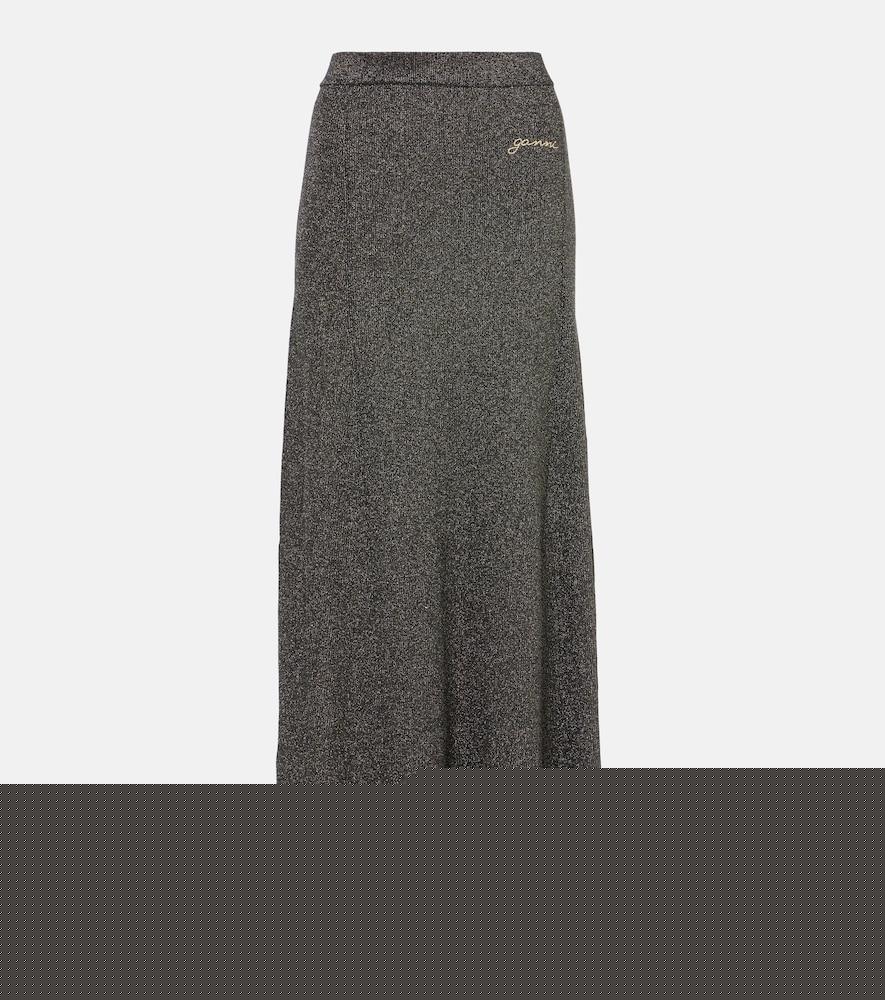 ganni ribbed-knit lamé maxi skirt