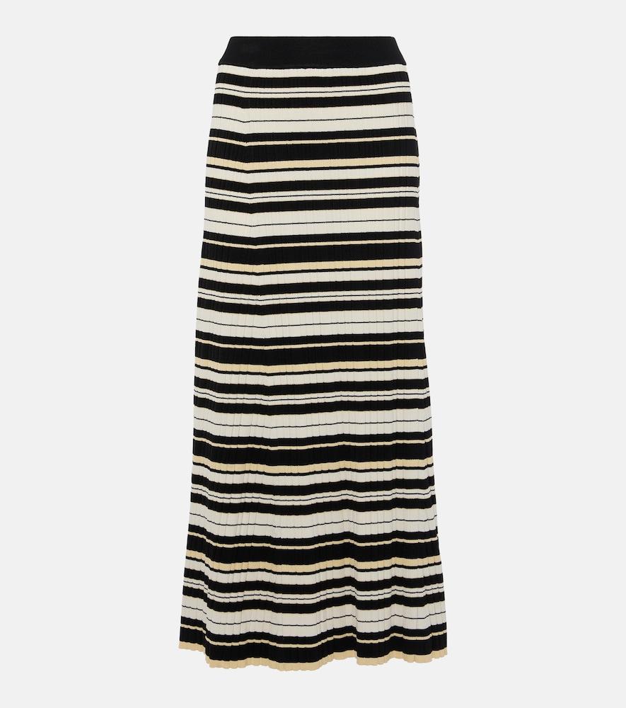 ganni ribbed-knit striped midi skirt