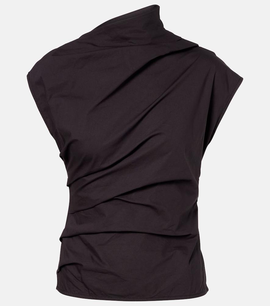 ganni ruched cotton-blend top