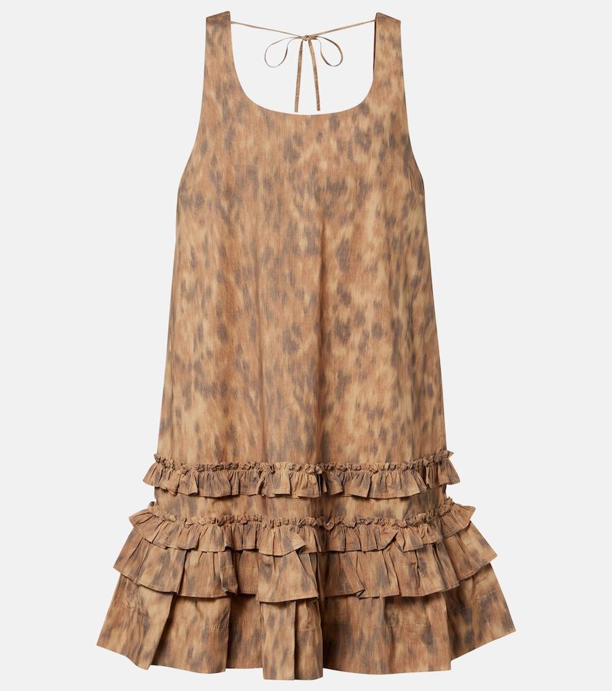 ganni ruffled printed cotton minidress
