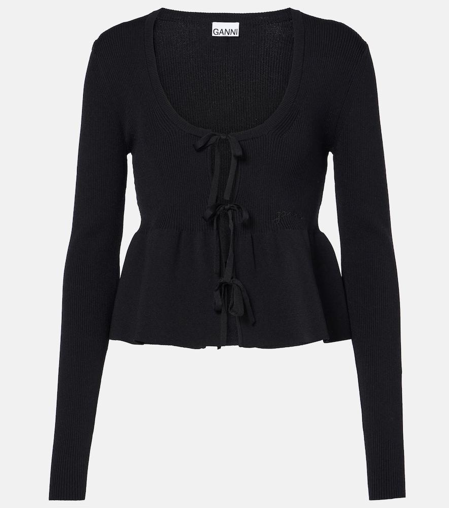 ganni ruffled ribbed-knit top