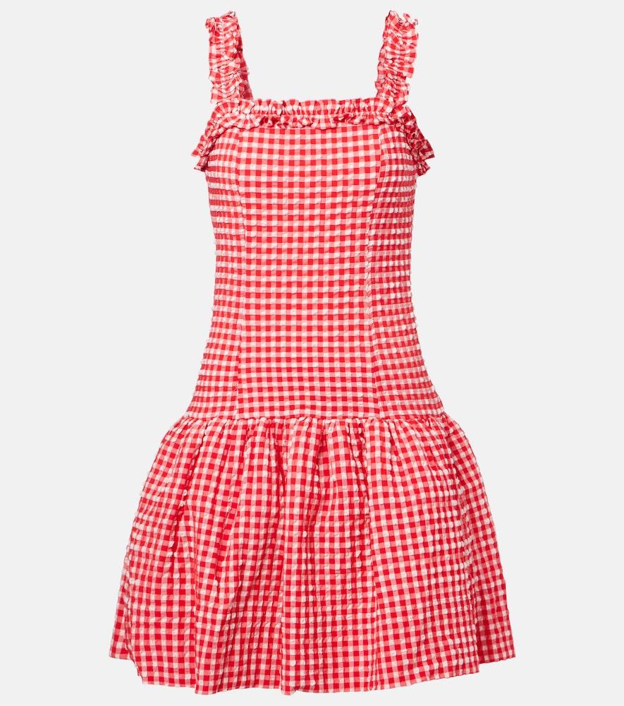 ganni seersucker ruffled minidress
