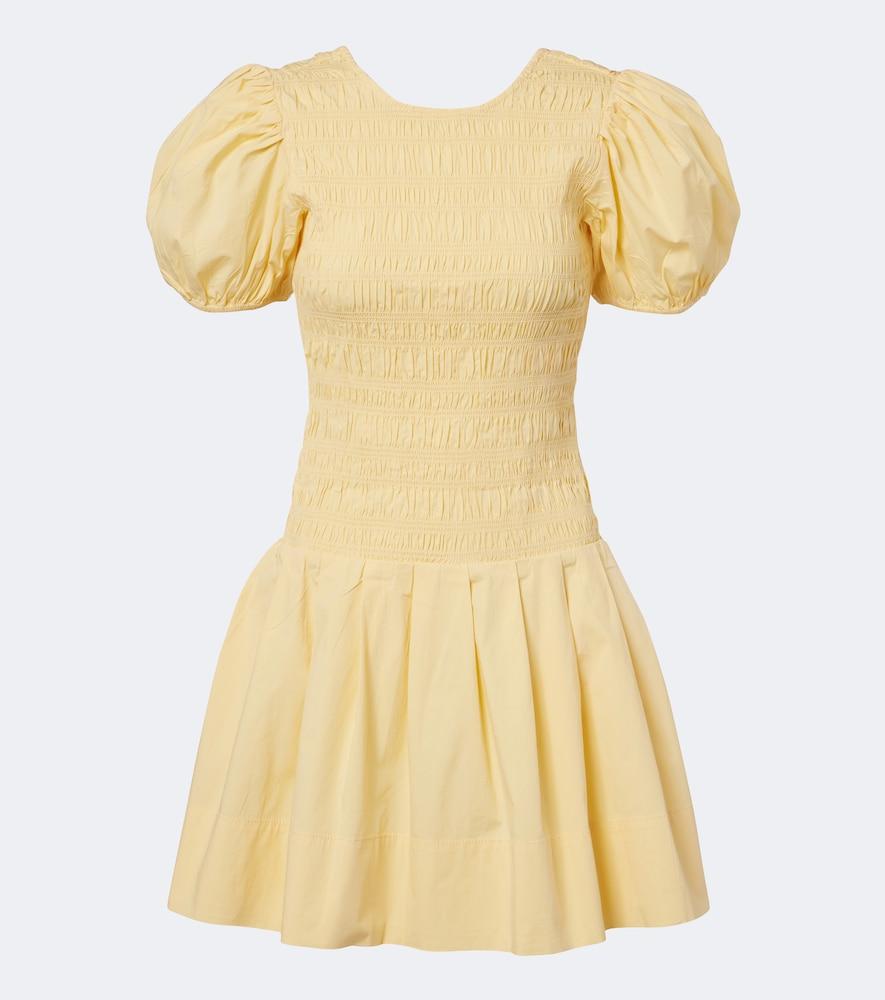 ganni shirred cotton-blend minidress