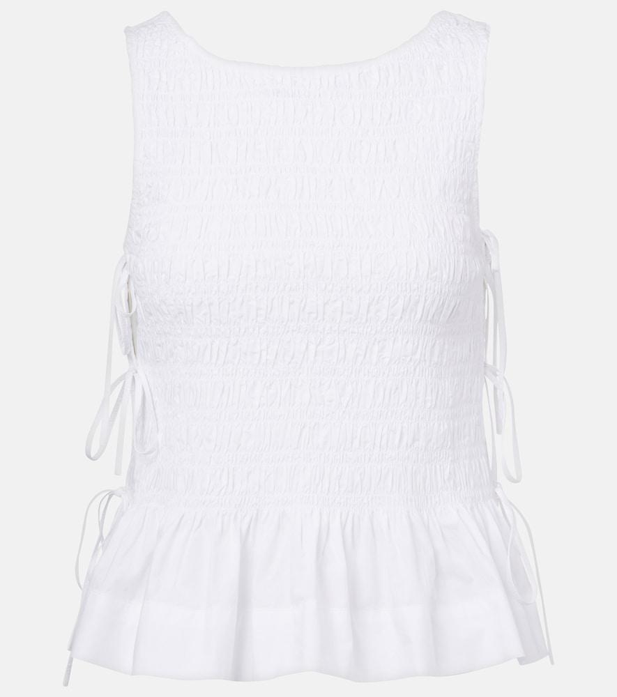 ganni shirred cotton top