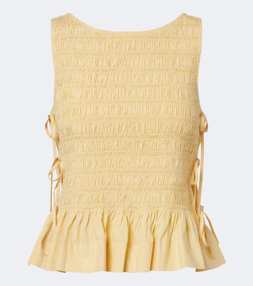 ganni shirred cotton top