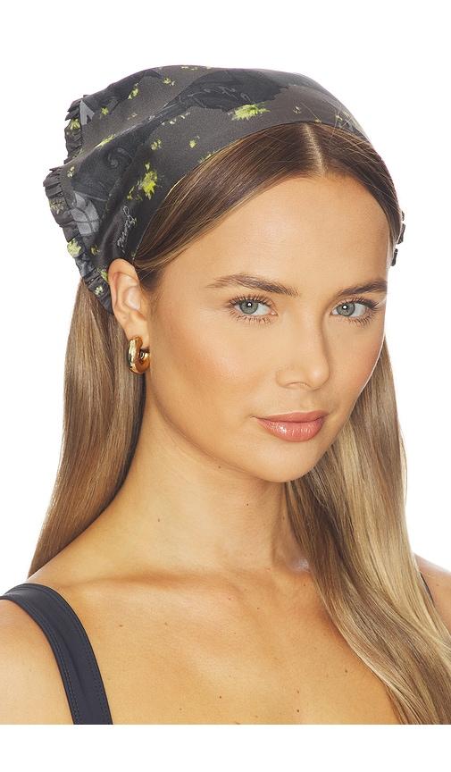 ganni silk head scarf in black.