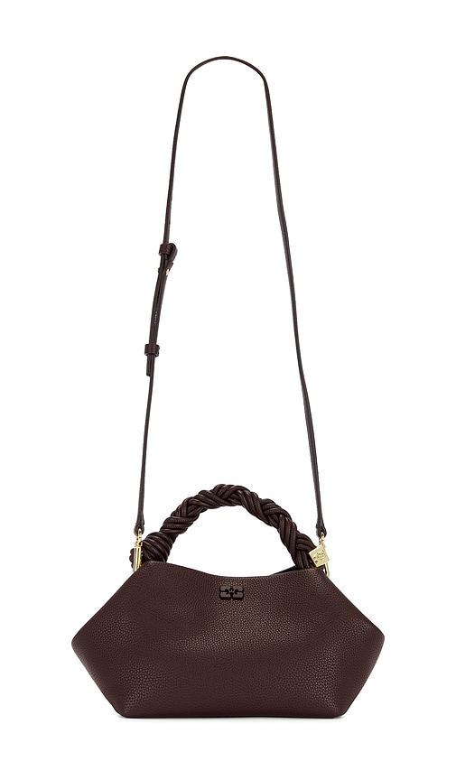 ganni small grained bou bag in brown.