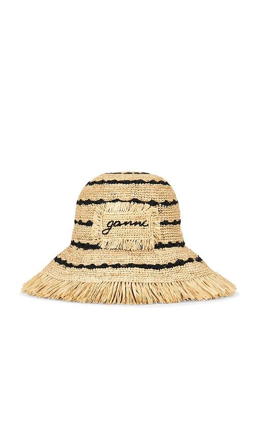 ganni stripe raffia bucket hat in multi.