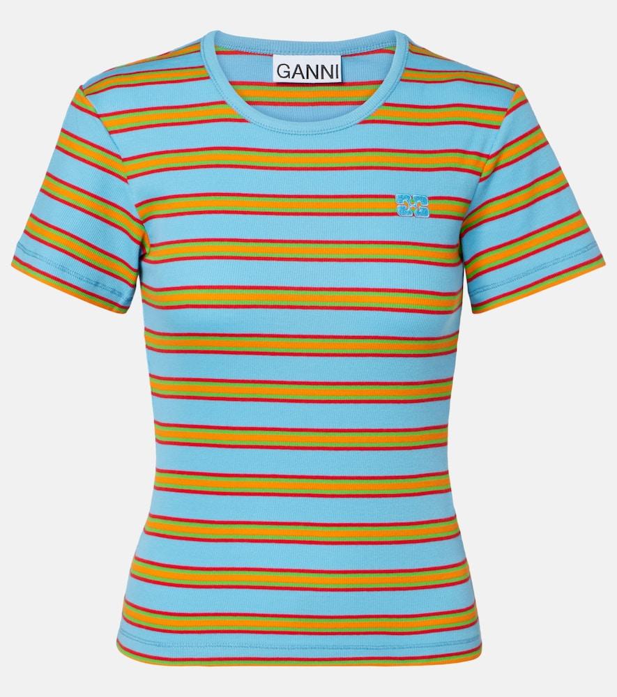 ganni striped cotton-blend t-shirt
