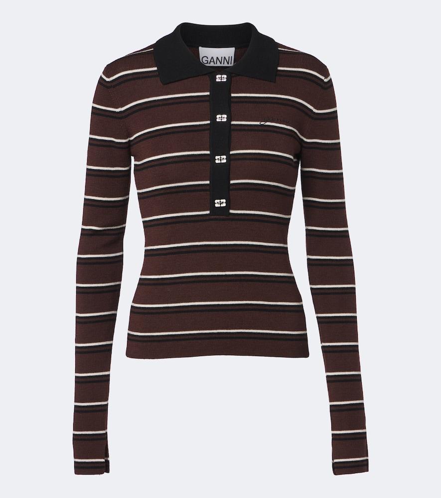 ganni striped wool polo sweater