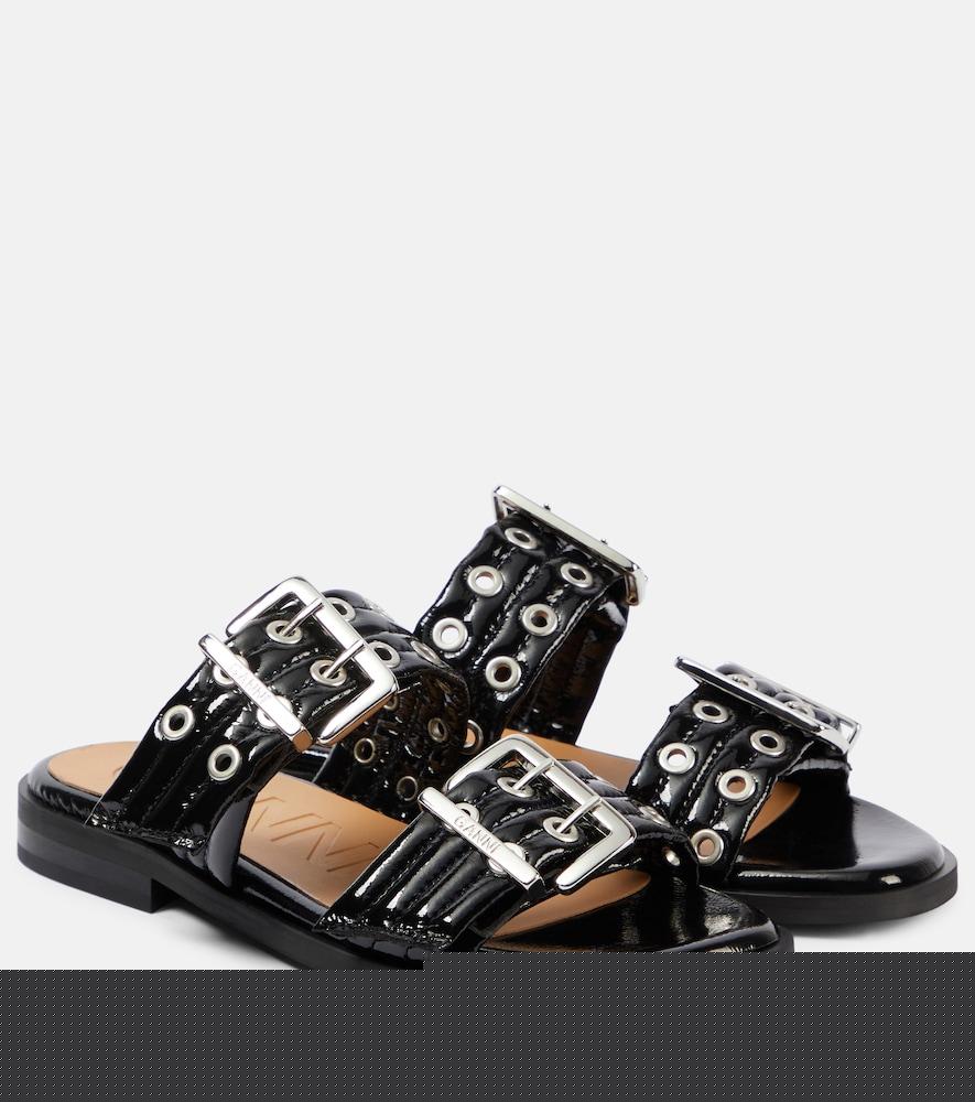 ganni studded patent leather sandals
