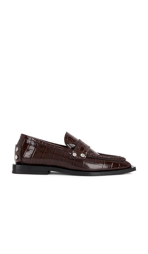 ganni studs square shiny croco loafer in chocolate. - size 37 (also in 39, 40)