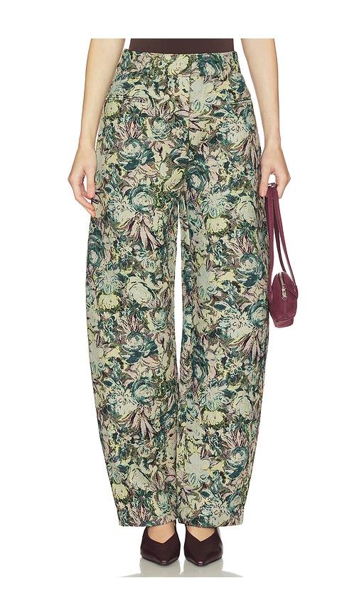 ganni tapestry jacquard pant in green. - size 34 (also in 38)