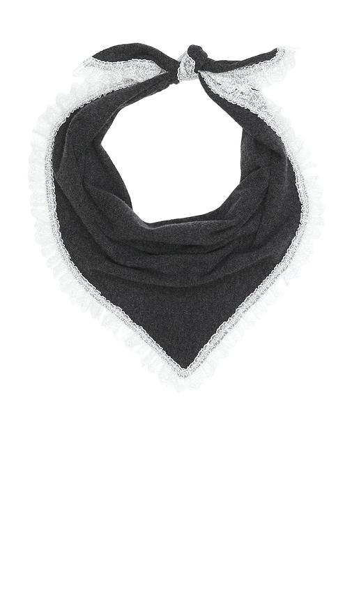 ganni wool lace triangular scarf in grey.