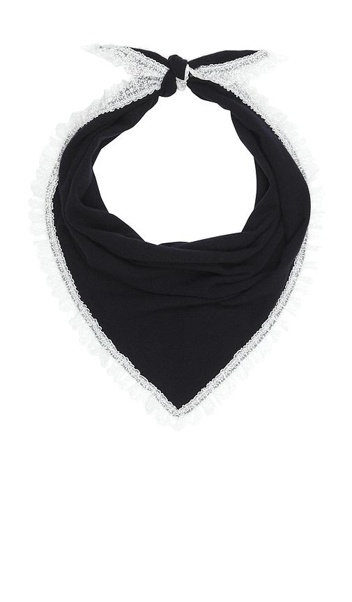 ganni wool lace triangular scarf in navy.