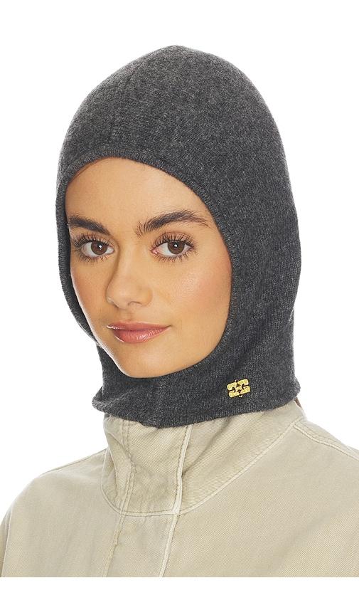 ganni yak mix balaclava in grey.