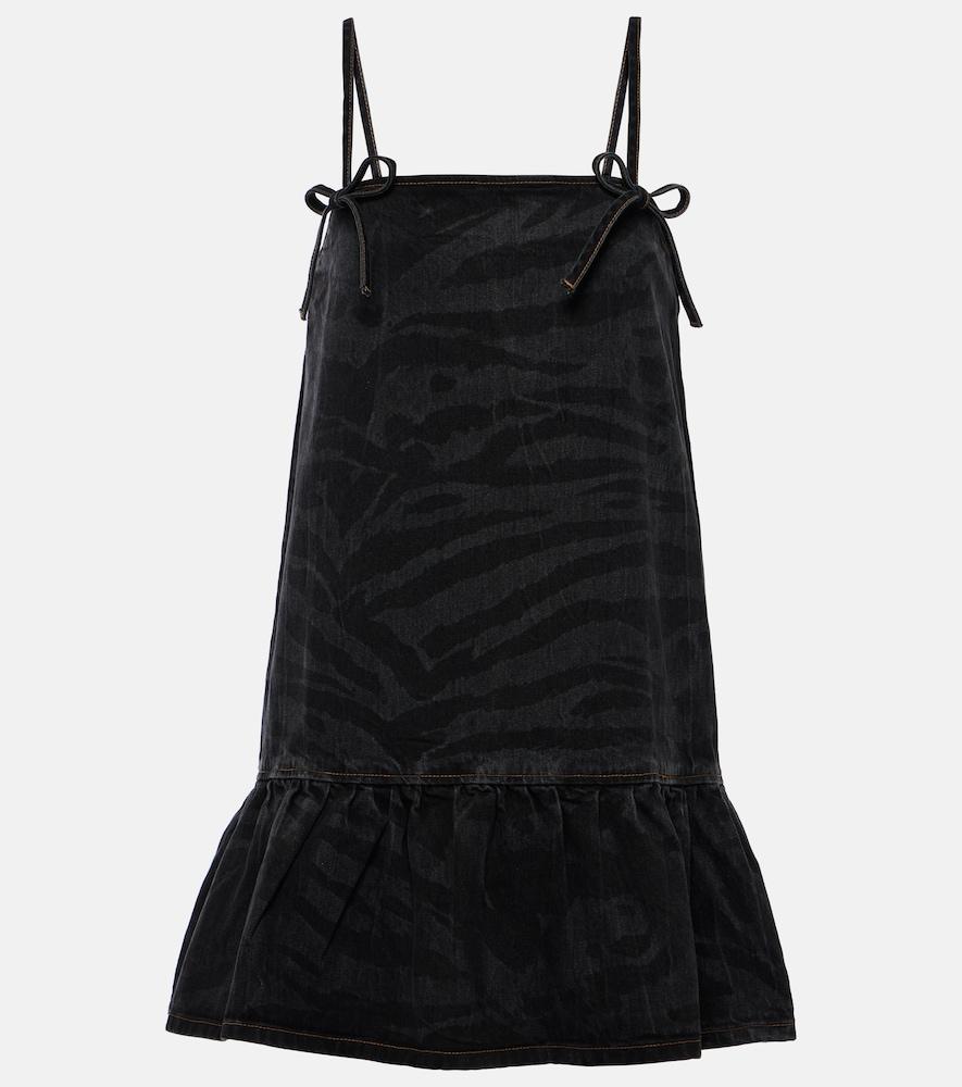 ganni zebra-print denim minidress
