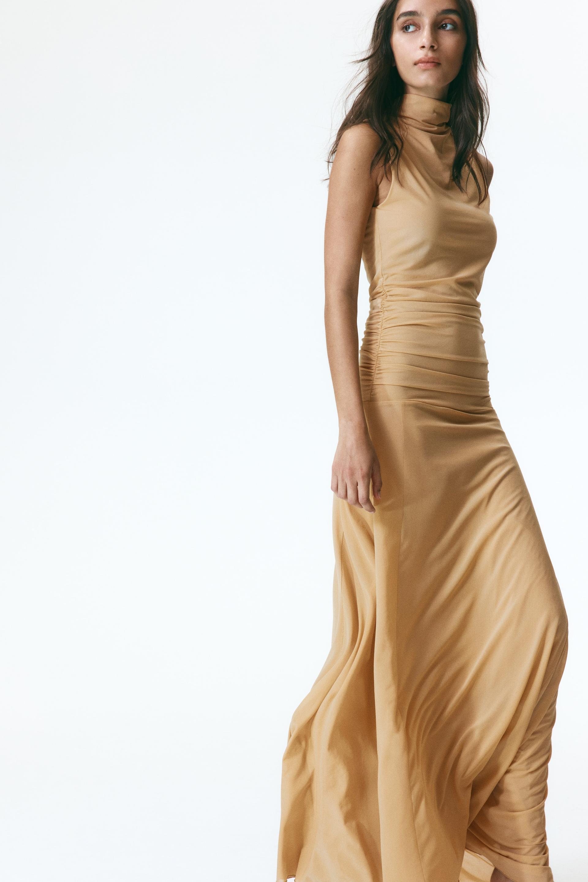 gathered mesh dress
