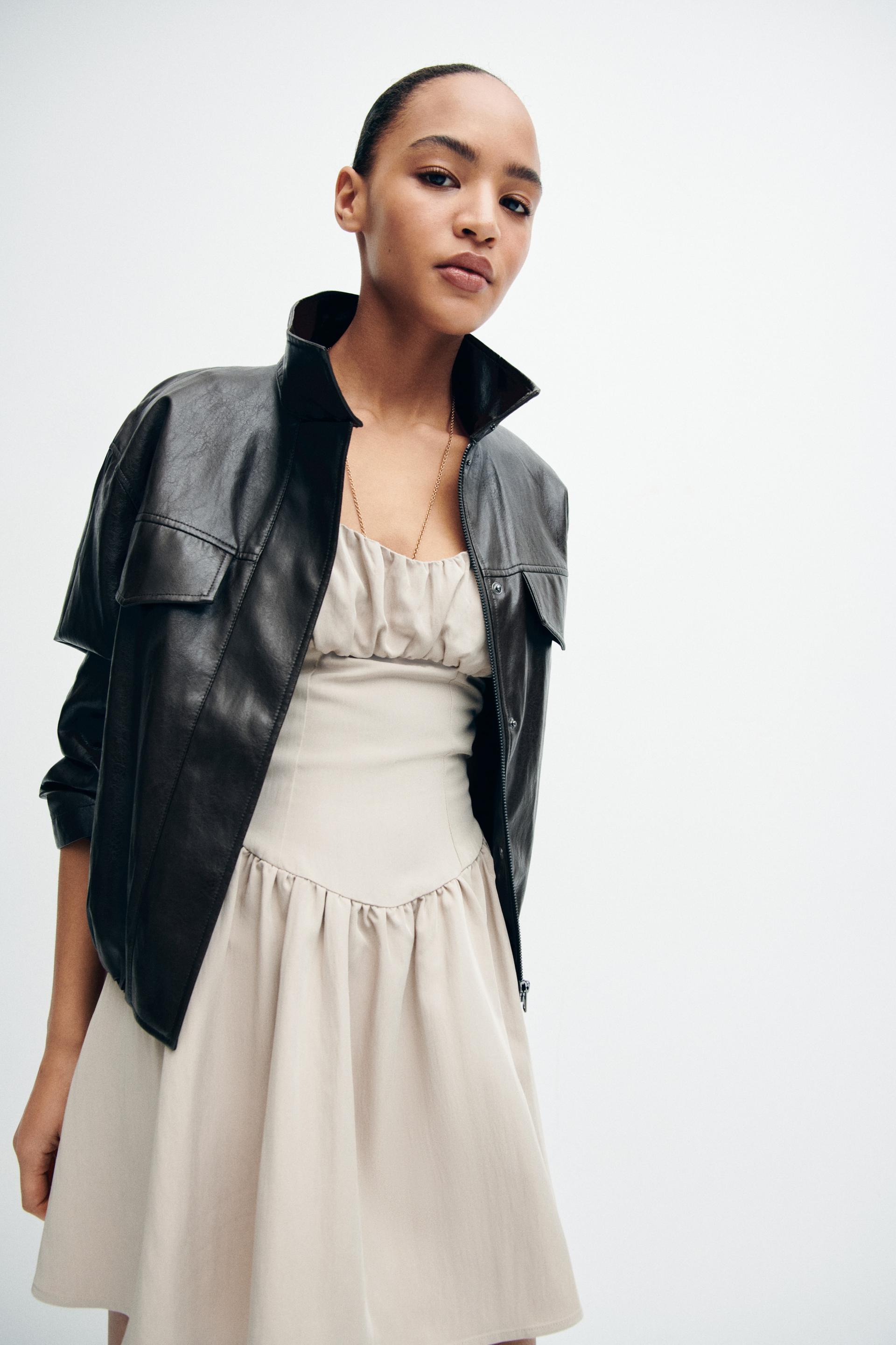 gathered twill dress