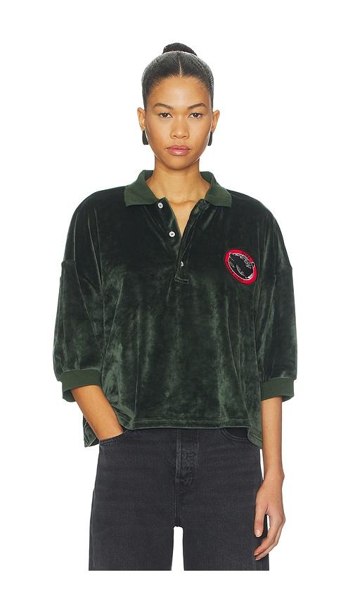 gcds chenille kittho patch cropped polo shirt in dark green. - size s (also in xs)