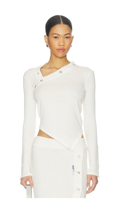 gcds ribbed snap long sleeve top in white. - size l (also in xs, s)