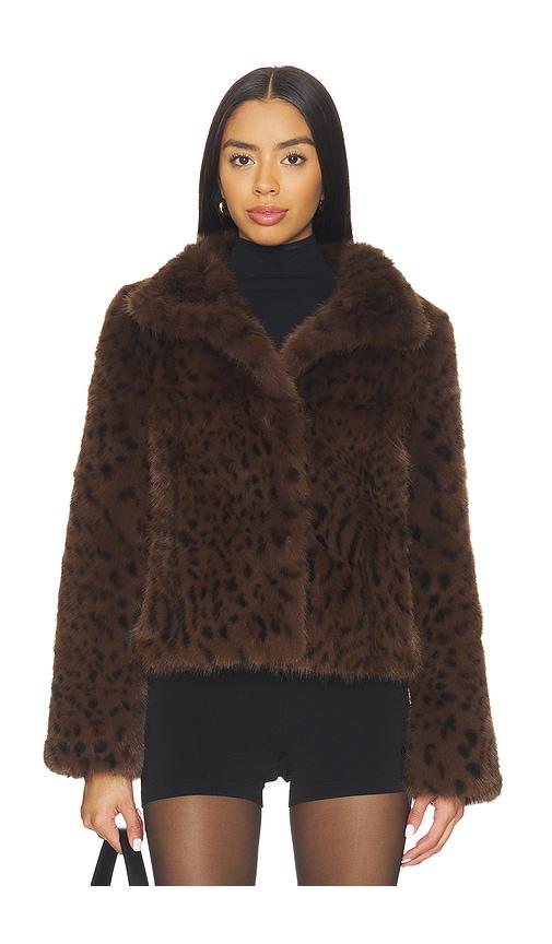 generation love lexy leopard faux fur jacket in brown. - size l (also in m, xl)
